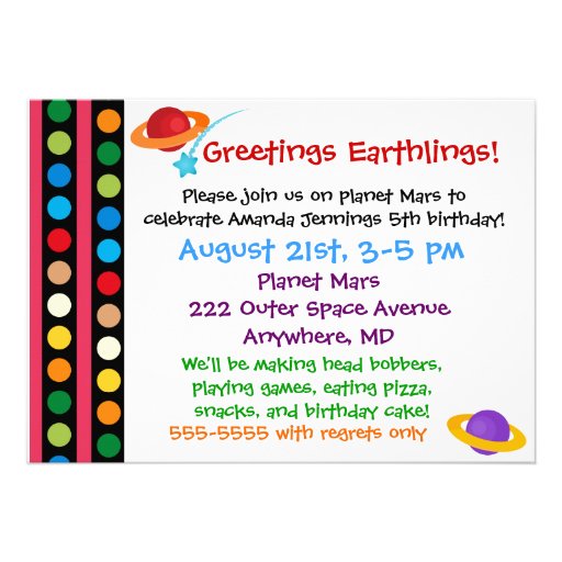 Custom Alien Invastion 5x7 Birthday Invitation