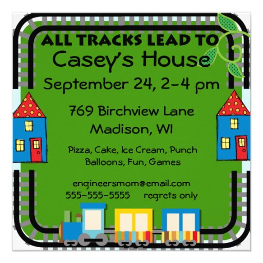 Custom All Aboard Train Party Invitations