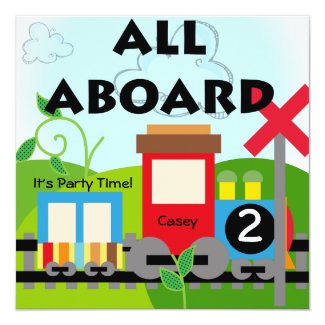 Custom All Aboard Train Party Invitations