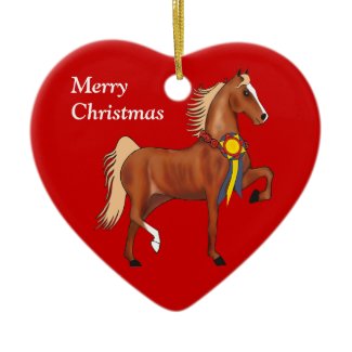 american saddlebred merry christmas heart shaped ceramic holiday ornament to personalize with current year