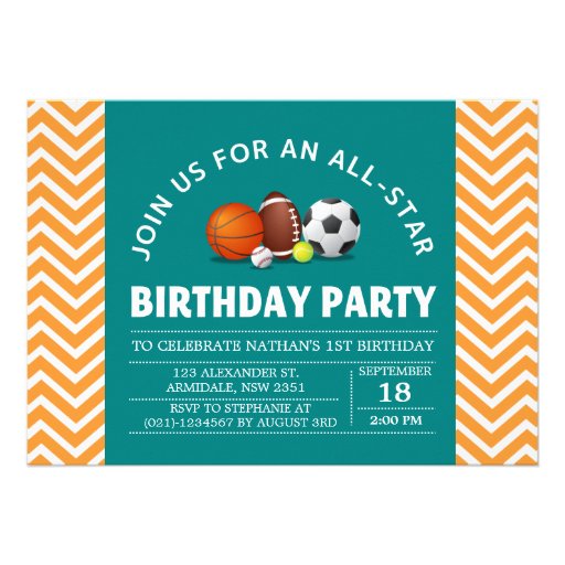 Custom an all-star sport birthday party announcement