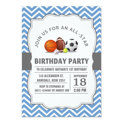 Custom an all-star sport birthday party personalized invitation