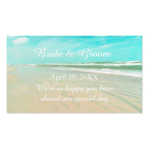 Custom Aqua Beach Wedding Favor Tag Business Card (front side)