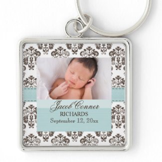 Custom Baby Damask Photo Keychain Blue and Brown