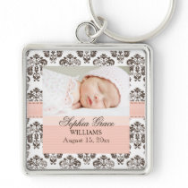 Custom Baby Damask Photo Keychain  Pink and Brown
