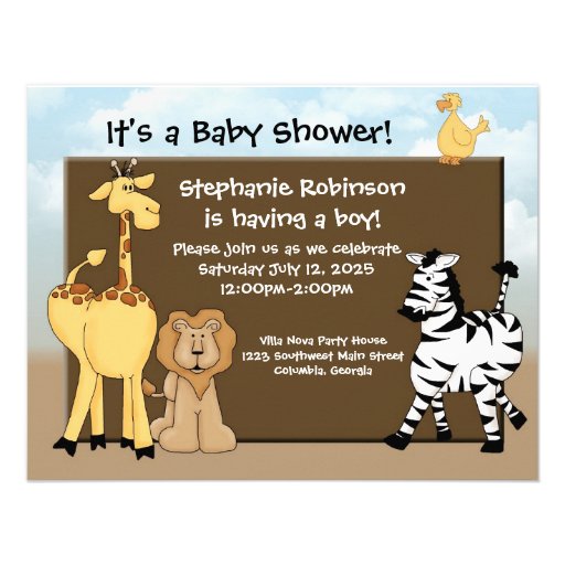 Custom Baby Shower Invite, Jungle Animals