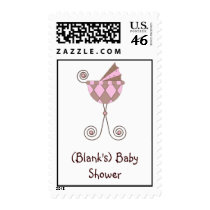Custom Baby Shower Postage Stamp-Pink & Brown Pram