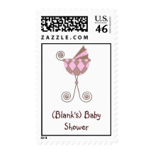 Custom Baby Shower Postage Stamp-Pink & Brown Pram