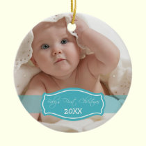 Custom Baby's First Christmas Ornament (aqua) ornaments