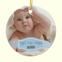 Custom Baby's First Christmas Ornament (blue) ornaments