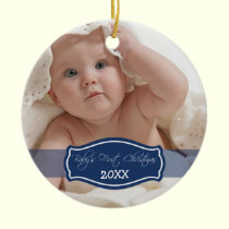 Custom Baby's First Christmas Ornament (navy) ornaments