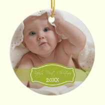 Custom Baby's First Christmas Ornament (olive) ornaments