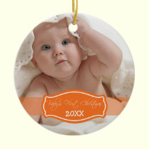 Custom Baby's First Christmas Ornament (orange) ornaments