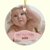 Custom Baby's First Christmas Ornament (pink) ornaments
