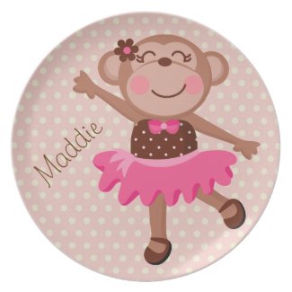 Custom Ballerina Monkey Kids Plate