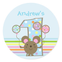 Custom Balloon Mouse Blue 1st Birthday Stickers