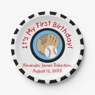 Custom Baseball 1st Birthday Paper Plates 7 Inch Paper Plate