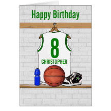 Custom Basketball Jersey (white green) Birthday Cards