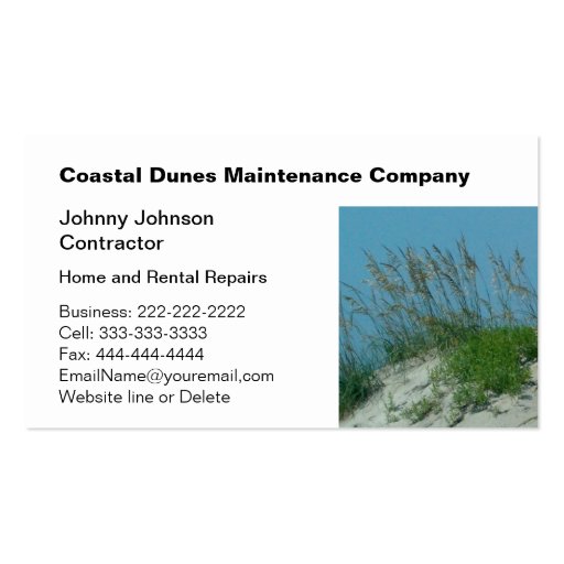 Custom Beach Sand Dune Contractor Painter Business Card (back side)