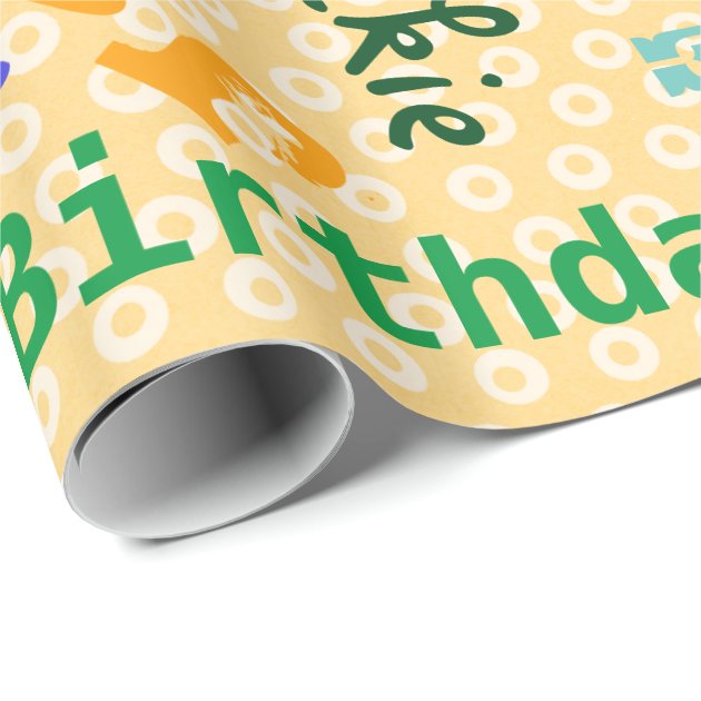 Custom Birthday Name On Orange Wrapping Paper 3/4