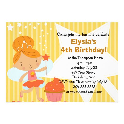 Custom Birthday Party - Fairy Princess Cupcake Invitations