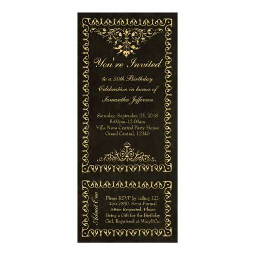 Classic Blue And Gold Damask Birthday Party Personalised Invitations