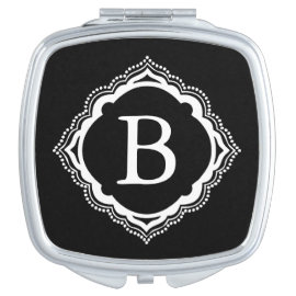 Custom Black & White Monogram Compact Mirror