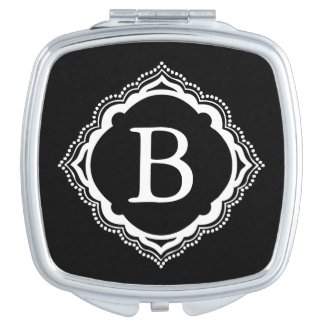 Custom Black & White Monogram Compact Mirror