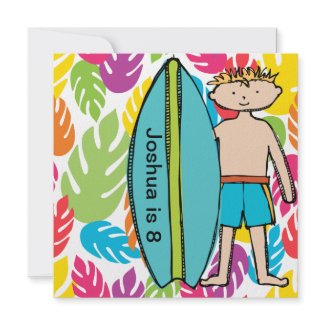 Custom Blond Boy Surfer Birthday Invites invitation