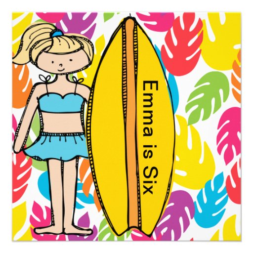 Custom Blond Girl Surfer Birthday Invites