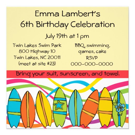 Custom Blond Girl Surfer Birthday Invites