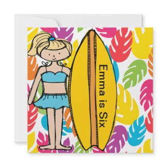 Custom Blond Girl Surfer Birthday Invites invitation