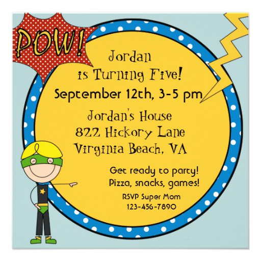 Custom Blond Hair Boy Super Hero Birthday Invites
