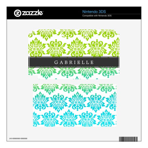 Custom Blue Green Damask 3DS Decal