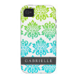Custom Blue Green Damask iPhone 4 Cases