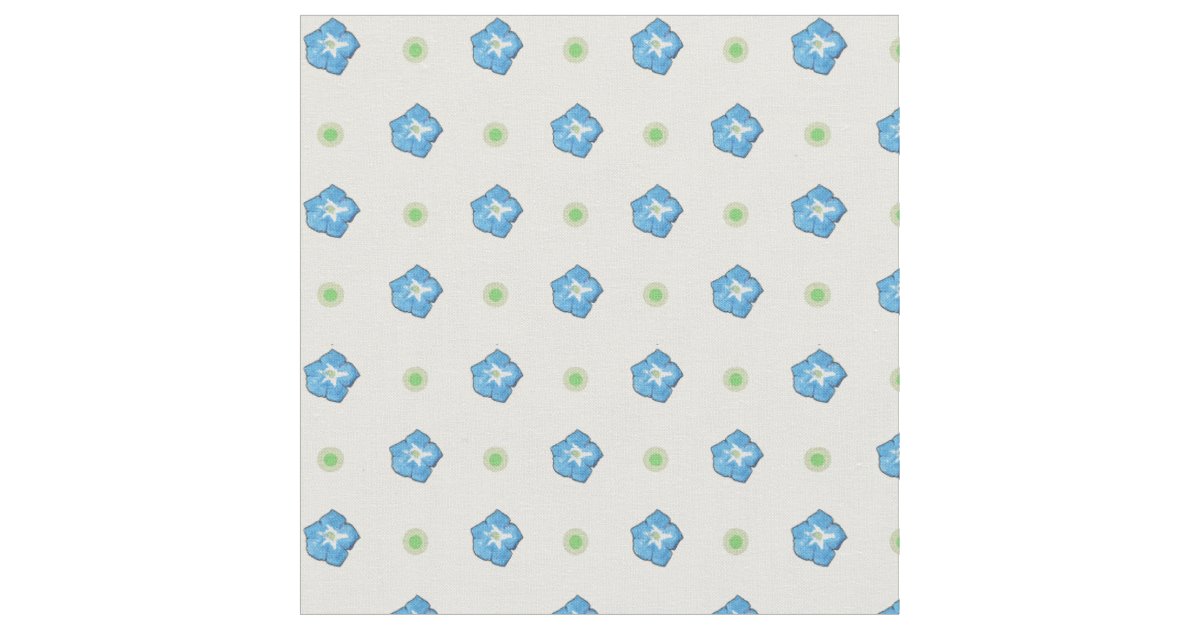 Custom Blue Morning Glory Floral Polka Dot Fabric Zazzle