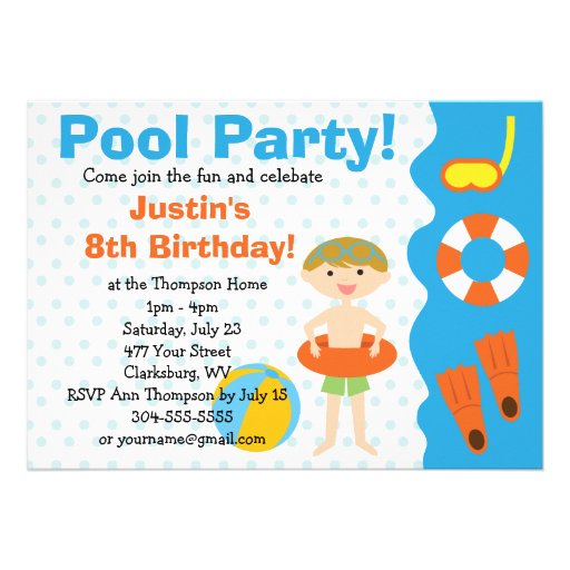 Custom Boy Birthday Pool Party Announcements