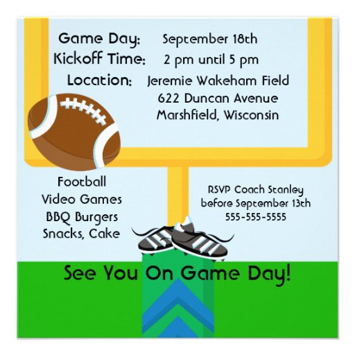 Custom Boy in Blue Football Birthday Invitation