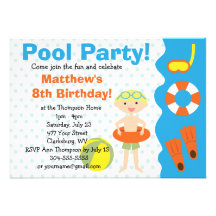 Custom Boy's Pool Party Birthday Custom Invitation