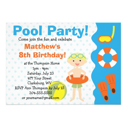 Custom Boy's Pool Party Birthday Custom Invitation