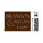 Custom brown and blue wedding postage