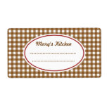 Custom Brown Gingham Kitchen Labels