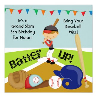Custom Brown Hair Boy Baseball Birthday Invitation