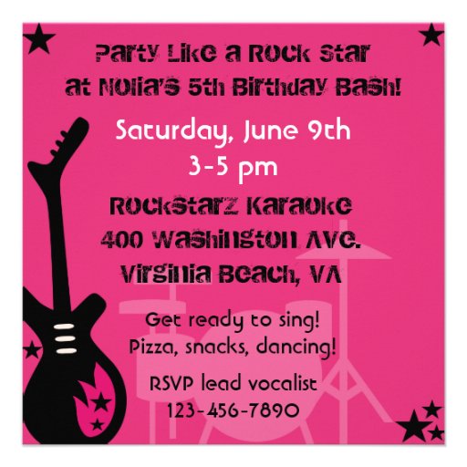Custom Brunette  Rock Star Birthday Invitations