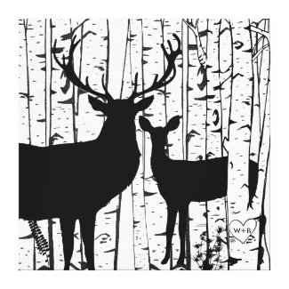 Custom Buck and Doe in Birch Forest Wrapped Canvas Stretched Canvas Prints