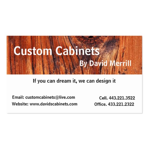 Custom Cabinets and Woodworking Business Card (front side)