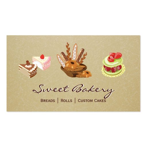 Custom Cakes & Breads Rolls Dessert Bakery Store Business Card Template (front side)