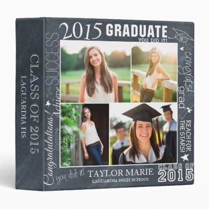 Custom Chalk Graduation 2015 Photo Scrapbook 3 Ring Binders