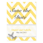 Custom Chevron Butterfly yellow grey Postcard postcards