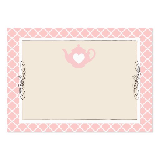 Custom Chic Tan & Pink Teapot Name Place Card Business Card Template (front side)